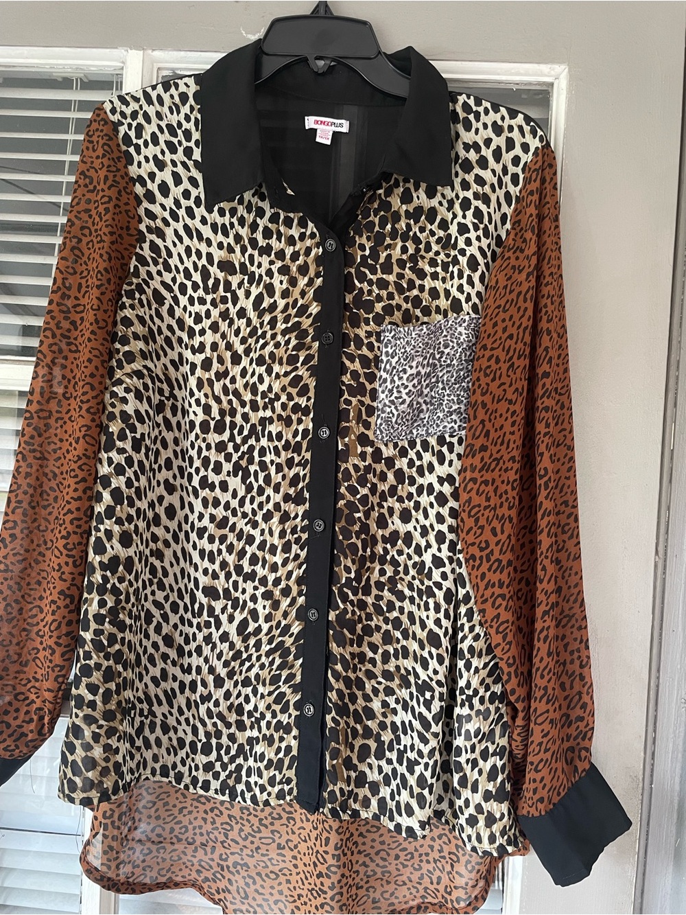Bongo Plus Sheer Animal Print Button-Up Shirt